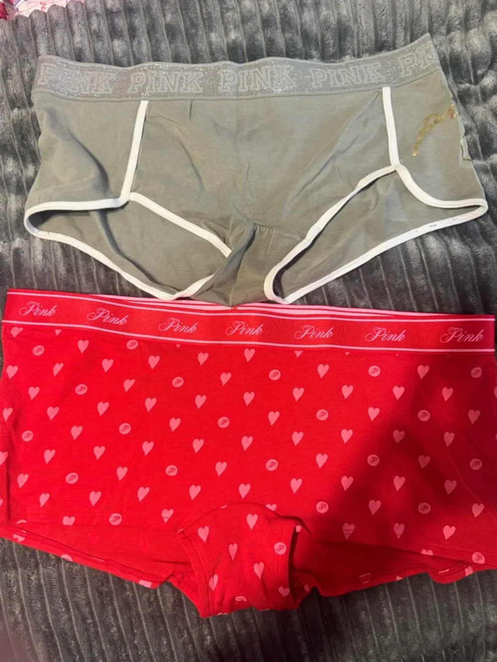 PINK Victoria's Secret Gray and Red Boxer Briefs Duo - Picture 1 of 2